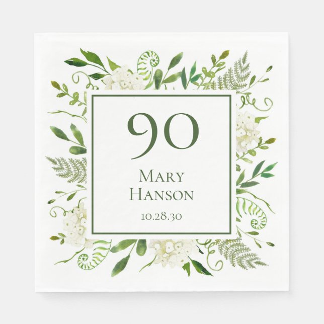 90th Birthday White Hydrangeas Napkins (Front)