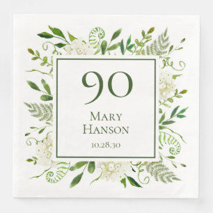 90th Birthday White Hydrangeas Paper Dinner Napkins
