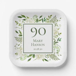 90th Birthday White Hydrangeas Paper Plates