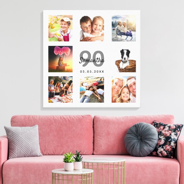 90th birthday white photo collage name canvas print (Insitu(LivingRoom))