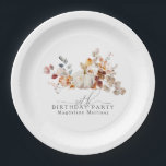 90th Birthday White Pumpkin Fall Flowers Custom Paper Plates<br><div class="desc">Modern and elegant white pumpkin and fall flowers floral design. The soft watercolor palette is a sophisticated blend of soft pink and dark rich golden yellow and brown. The fall leaves surround the white pumpkin for a special autumn display. Perfect for your fall birthday party.</div>