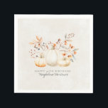 90th Birthday White Pumpkin Fall Leaves Custom Napkins<br><div class="desc">Modern and elegant white pumpkin and fall leaves botanical design. The soft watercolor palette is a sophisticated blend of soft terracotta golden yellow sage and brown. Perfect for your fall birthday party.</div>