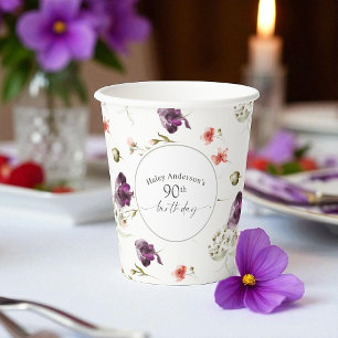 90th Birthday Wildflowers Feminine Floral Paper Cups