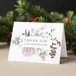 90th Birthday Winter Floral Thank You<br><div class="desc">After a lovely memorable 90th birthday celebration, you'll want to thank your guest for attending and honoring you. This beautiful thank you card does just that, with its lovely winter floral theme of pink roses and evergreens with red berries. The card is blank on the inside for you to write...</div>