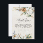 90th Birthday Winter White Floral Greenery Thank You Card<br><div class="desc">One of our most popular new winter floral designs on budget paper to help you lower your costs. If you prefer it is also available on cardstock. This elegant winter floral features white flowers nestled in greenery and pinecones with golden accents. The soft ivory white background frames it.</div>
