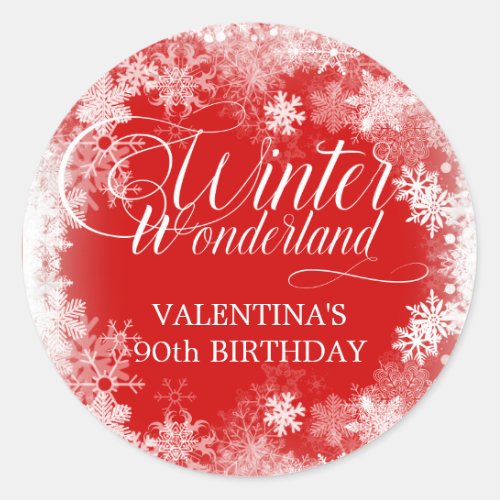 90th Birthday Winter Wonderland Snowflake Favor Classic Round Sticker