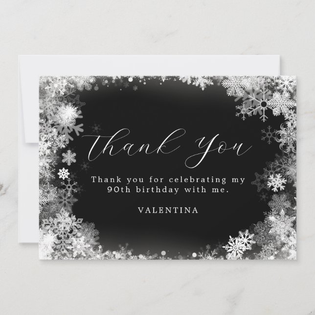 90th Birthday Winter Wonderland Snowflake Thank You Card (Front)