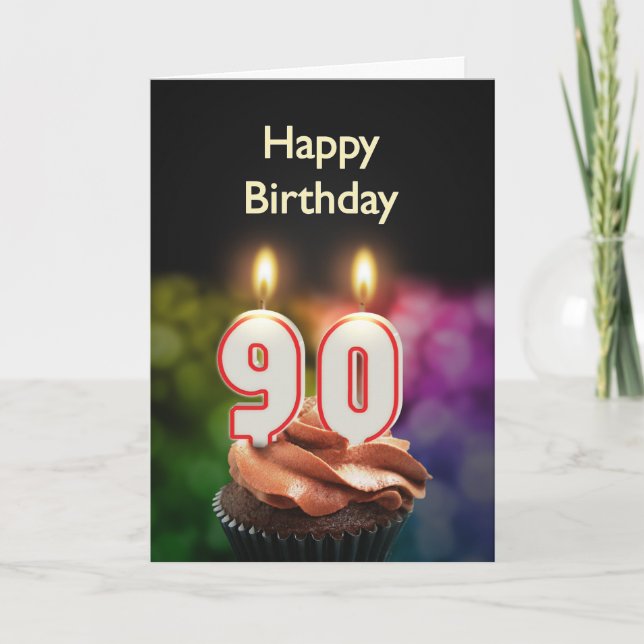 90th Birthday with cake and candles Card (Front)