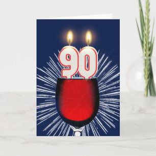 90th Birthday with wine and candles Card