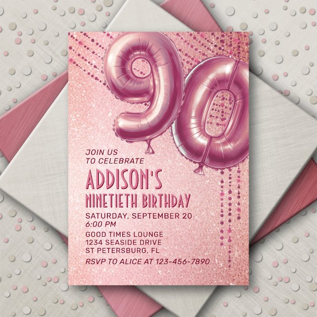 90th Birthday Womens Rose Gold Invitation (Creator Uploaded)