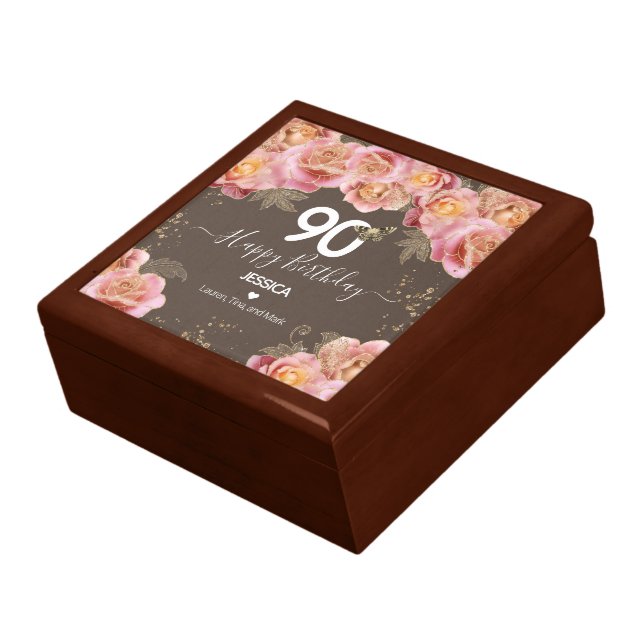 90th Birthday Wooden Jewelry Keepsake Box (Side)