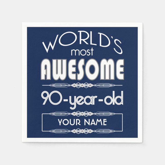 90th Birthday Worlds Best Fabulous Dark Blue Paper Napkins (Front)
