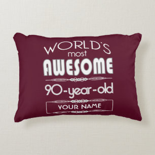 90th Birthday Worlds Best Fabulous Dark Red Maroon Decorative Pillow