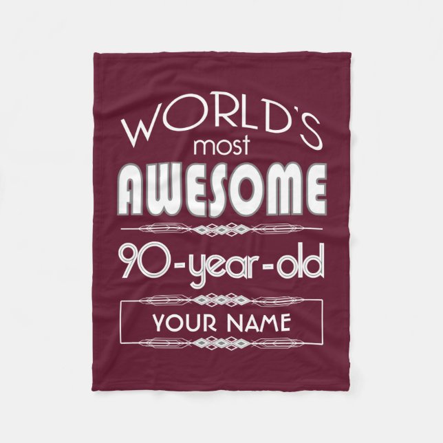 90th Birthday Worlds Best Fabulous Dark Red Maroon Fleece Blanket (Front)