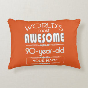 90th Birthday Worlds Best Fabulous Flame Orange Decorative Pillow