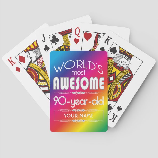 90th Birthday Worlds Best Fabulous Rainbow Poker Cards (Back)