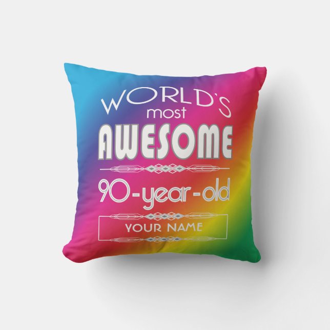 90th Birthday Worlds Best Fabulous Rainbow Throw Pillow (Front)