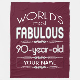90th Birthday Worlds Most Fabulous Dark Red Maroon Fleece Blanket