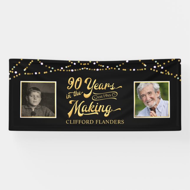 90th Birthday YEARS IN THE MAKING String Lights Banner (Horizontal)