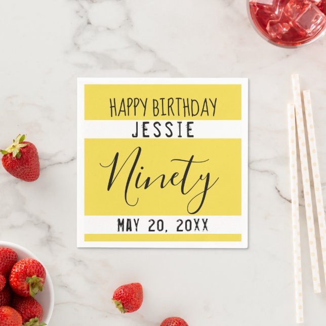 90th Birthday Yellow Personalized Paper Napkins (Insitu)