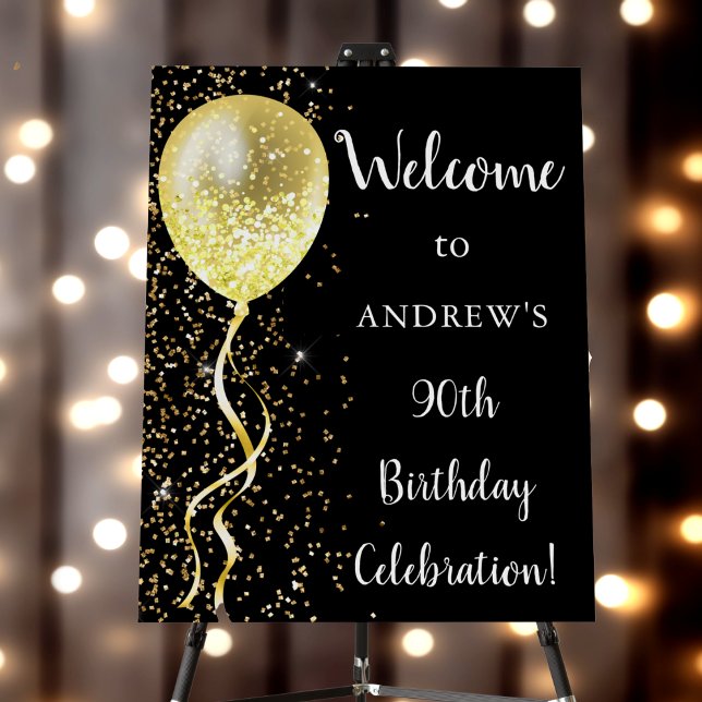 90th | Black & Gold Glitter Birthday Welcome Foam Board (Creator Uploaded)