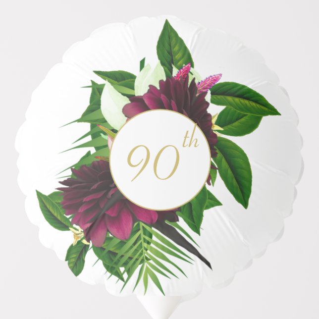 90TH Blue Gold Floral Elegant Modern Birthday Balloon (Front)