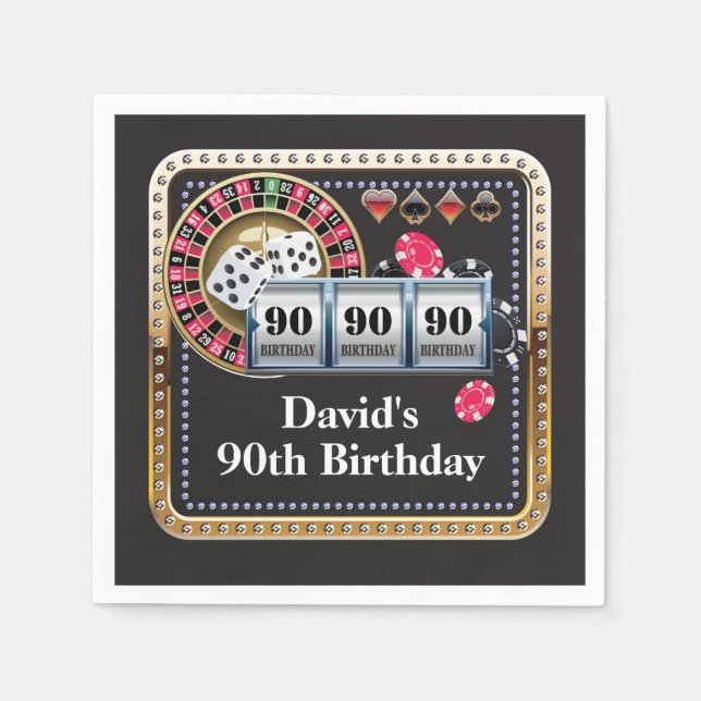 90th Casino Poker Playing Card Birthday Napkins (Front)