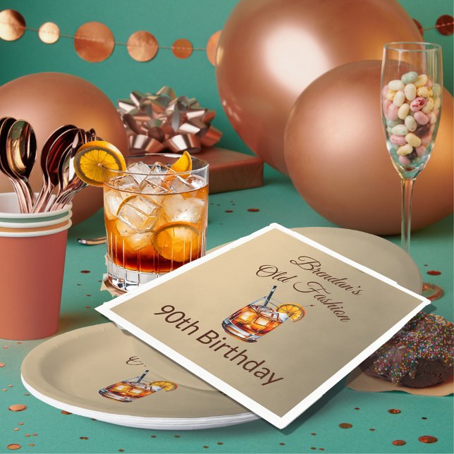 90th Cocktail Male Old Fashion Birthday  Napkins (Creator Uploaded)