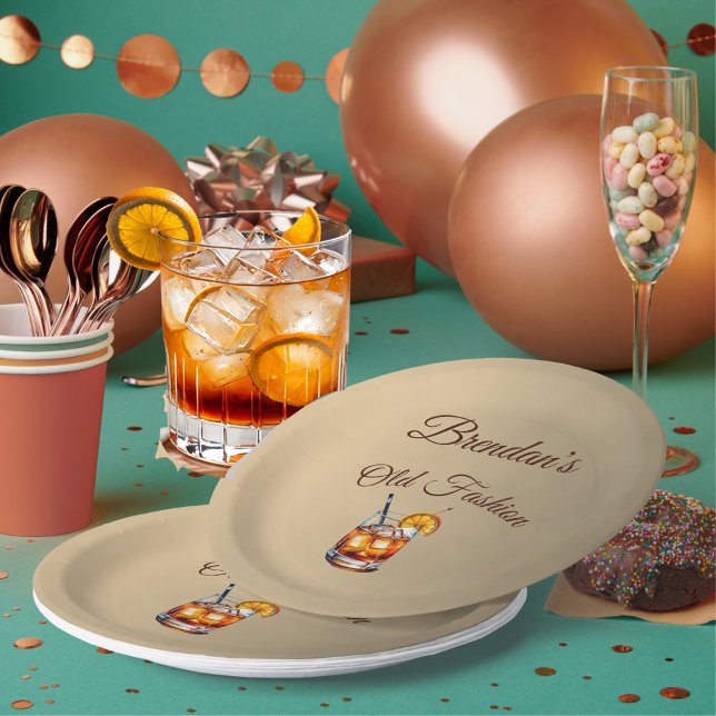 90th Cocktail Male Old Fashion Birthday  Paper Plates (Creator Uploaded)