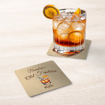 90th Cocktail Male Old Fashion Birthday  Square Paper Coaster<br><div class="desc">An 'old fashion' cocktail on an elegant brown colored background.  Elevate your  90th male custom birthday party with the elegant male design. 
The information is easily changed for your own personal design. The name can be deleted if you want a plain coaster.
Elegant,  chic male birthday.</div>