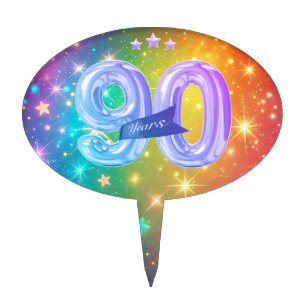 90th Colorful Rainbow star space  Cake Topper