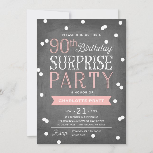 90th Confetti Surprise Party Invitation | Birthday (Front)