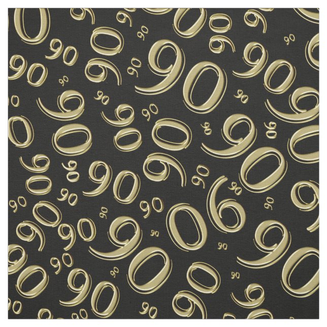90th  Cool Number Pattern Black and Gold 90 Fabric (Swatch)