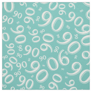 90th Cool Number Pattern Teal and White 90 Fabric