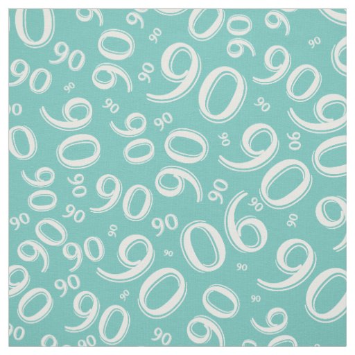 90th  Cool Number Pattern Teal and White 90 Fabric