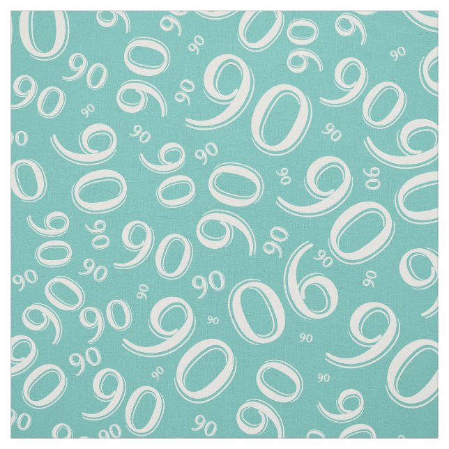 90th  Cool Number Pattern Teal and White 90 Fabric (Swatch)