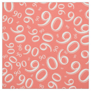 90th Cool Random Number Pattern Coral/White 90 Fabric