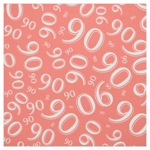 90th  Cool Random Number Pattern Coral/White 90 Fabric