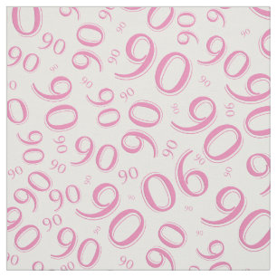 90th Cool Random Number Pattern Pink/White 90 Fabric