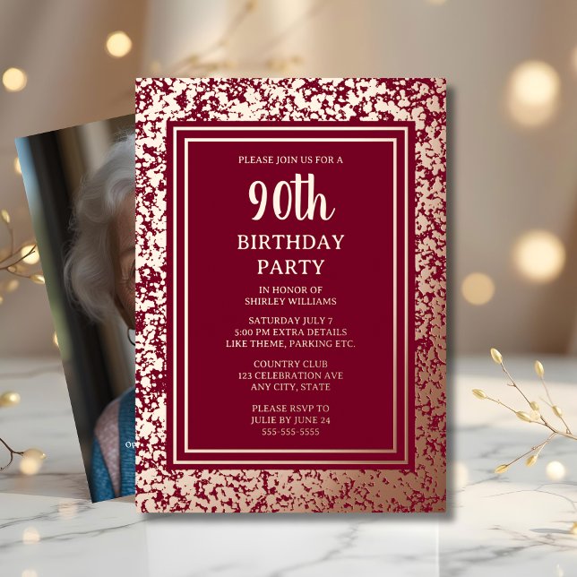 90th Custom Birthday Party Textured Elegant Foil Invitation (Creator Uploaded)