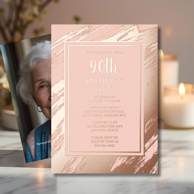 90th Custom Birthday Party Textured Elegant Foil Invitation (Creator Uploaded)