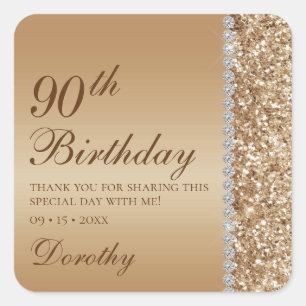 90th Elegant Gold Birthday Square Sticker