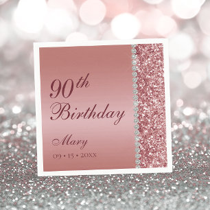 90th Elegant Rose Gold Birthday Napkins