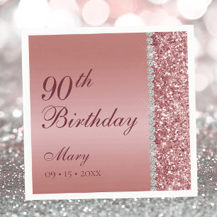 90th Elegant Rose Gold Birthday Paper Dinner Napkins