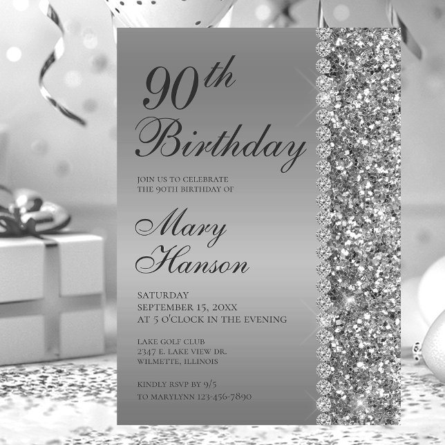90th Elegant Silver Birthday Invitation (Creator Uploaded)