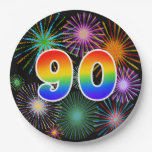 [ Thumbnail: 90th Event - Fun, Colorful, Bold, Rainbow 90 Paper Plates ]