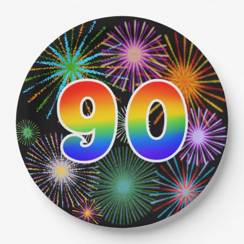 90th Event _ Fun Colorful Bold Rainbow 90 Paper Plates