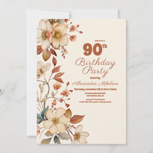 90th Floral Birthday Invitation