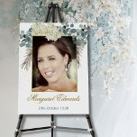 90th Floral Gold Elegant Photo Birthday Foam Board<br><div class="desc">A 90th Birthday Floral Personal Design.
The age can be changed for any age not just 90.
A pretty white flower and blue foliage background. 
Change the photo to your own.
Lovely welcome photo poster.</div>