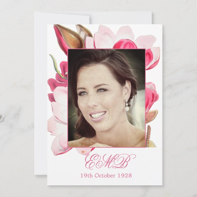 90th Floral Pink Spring Elegant Photo Birthday Invitation (Back)